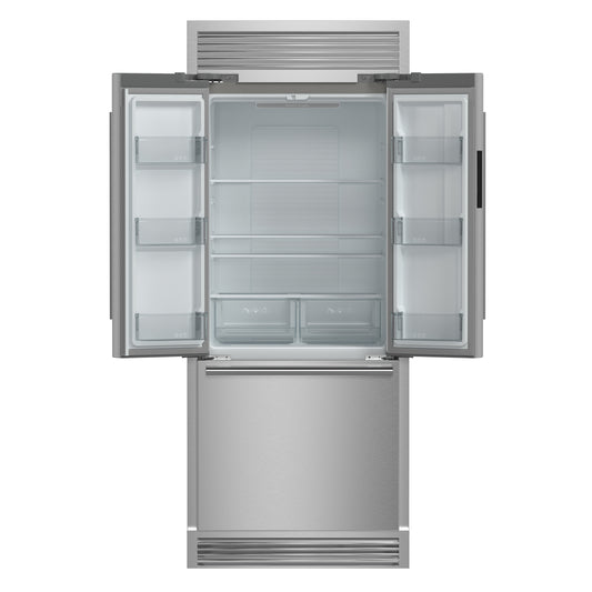 Forno Gallipoli 30-Inch French Door Refrigerator, 17.5 cu.ft Capacity, Decorative Grill, 34-Inch Width, Stainless Steel, No Frost Technology, Energy Efficient