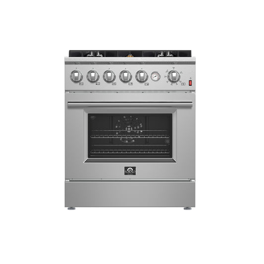 FORNO Giovanni 30-inch Gas Range Stainless Steel, 5 Burners 67,000 BTU, 4.32 cu.ft. Convection Oven