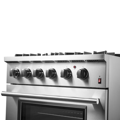 Forno Marco 30-Inch Dual Fuel Range, Stainless Steel, 4 Burners, 37,000 BTU, True Convection Oven, Energy Efficient