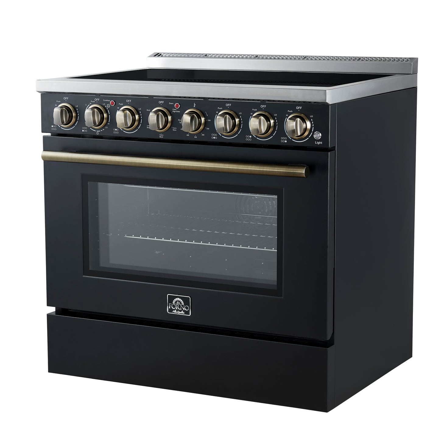 Forno Paolo 36 Inch Black Freestanding Electric Range, Stainless Steel, 5.44 cu.ft, True Convection Oven, Energy Efficient