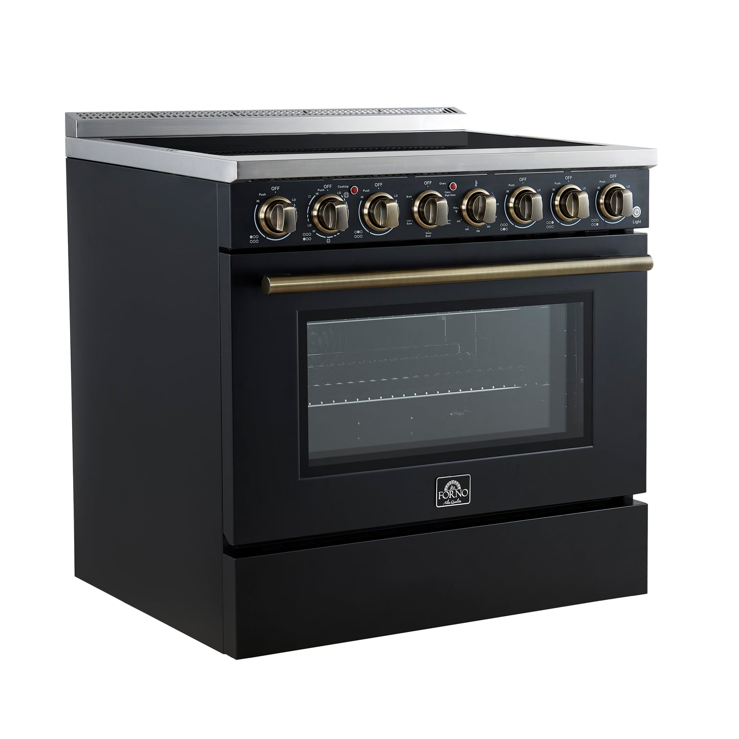 Forno Paolo 36 Inch Black Freestanding Electric Range, Stainless Steel, 5.44 cu.ft, True Convection Oven, Energy Efficient