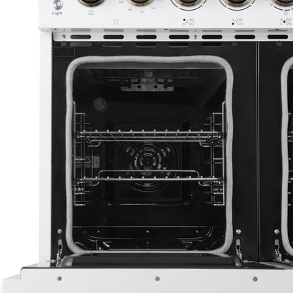 Forno Paolo 48 Inch Freestanding Electric Range in White with Antique Brass, 6.7 cu.ft, True Convection Oven, Energy Efficient
