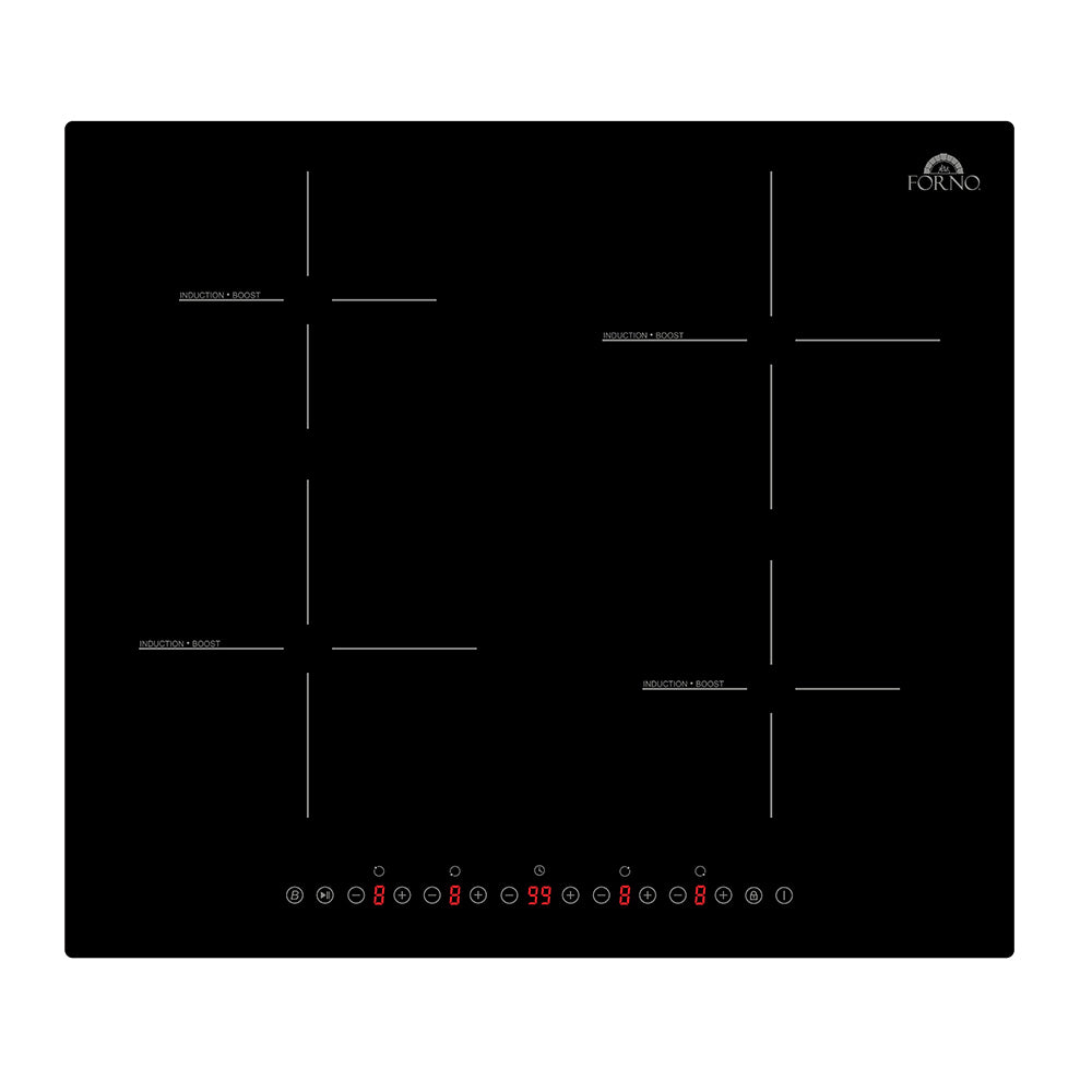 Forno Parco 24-Inch Induction Cooktop, 4 Zones, 7,200W Total Power, Touch Control, 9 Power Levels, Booster Function