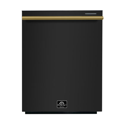 FORNO Premium 3-Piece Kitchen Bundle - Leonardo Espresso 30" Black Range, 31" Black Bottom Freezer Refrigerator, 24" Black Built-In Dishwasher - FBDL-007-02CA