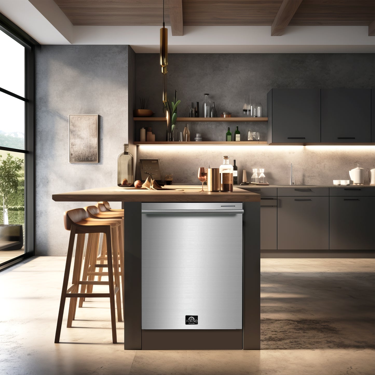 FORNO Premium 4-Piece Kitchen Bundle - Leonardo Espresso 30" Stainless Steel Range, 30" Stainless Steel Range Hood, 31" Stainless Steel Refrigerator, 24" Stainless Steel Dishwasher - FBDL-006-01CA