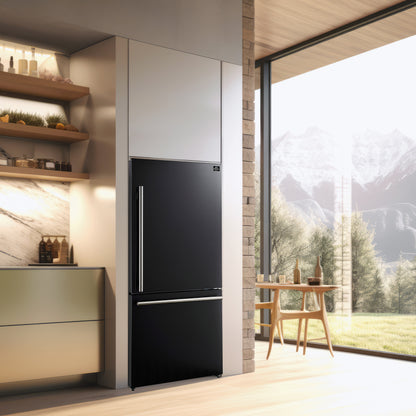 FORNO Premium 3-Piece Kitchen Bundle - Leonardo Espresso 30" Black Range, 31" Black Bottom Freezer Refrigerator, 24" Black Built-In Dishwasher - FBDL-007-02CA