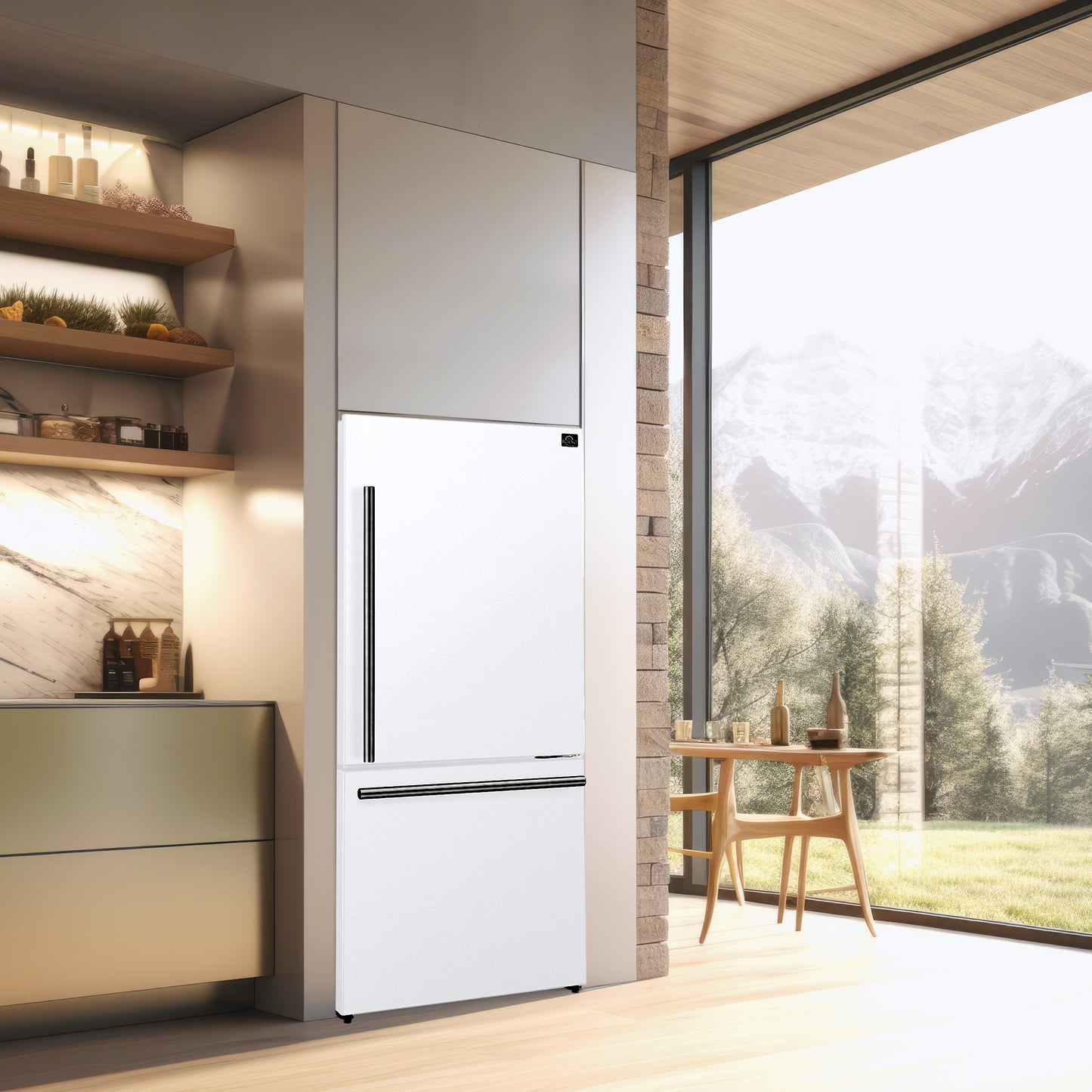 FORNO Premium 3-Piece Kitchen Bundle - Leonardo Espresso 30" White Range, 31" White Bottom Freezer Refrigerator, 24" White Built-In Dishwasher - FBDL-007-03CA