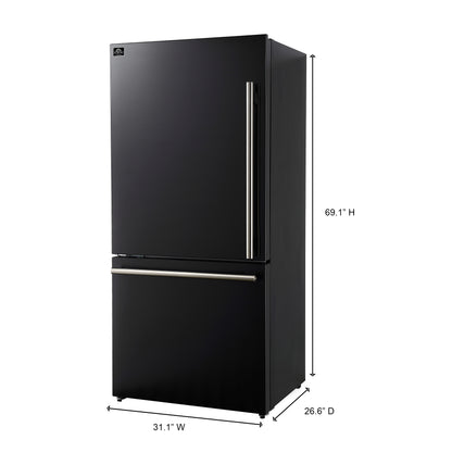 Forno Milano 2-Piece 62-Inch Freestanding Dual Bottom Freezer Refrigerator in Black – 34.4 cu.ft, Touch Control, Ice Maker