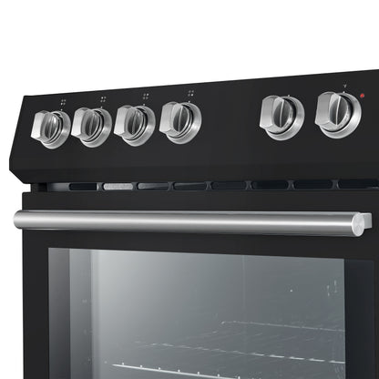 FORNO Premium 4-Piece Kitchen Bundle - Leonardo Espresso 30" Black Range, 30" Black Range Hood, 31" Black Bottom Freezer Refrigerator, 24" Black Built-In Dishwasher - FBDL-006-02CA