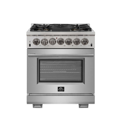Forno Capriasca 30-Inch Freestanding Dual Fuel Range, 4 Burners, True Convection Oven