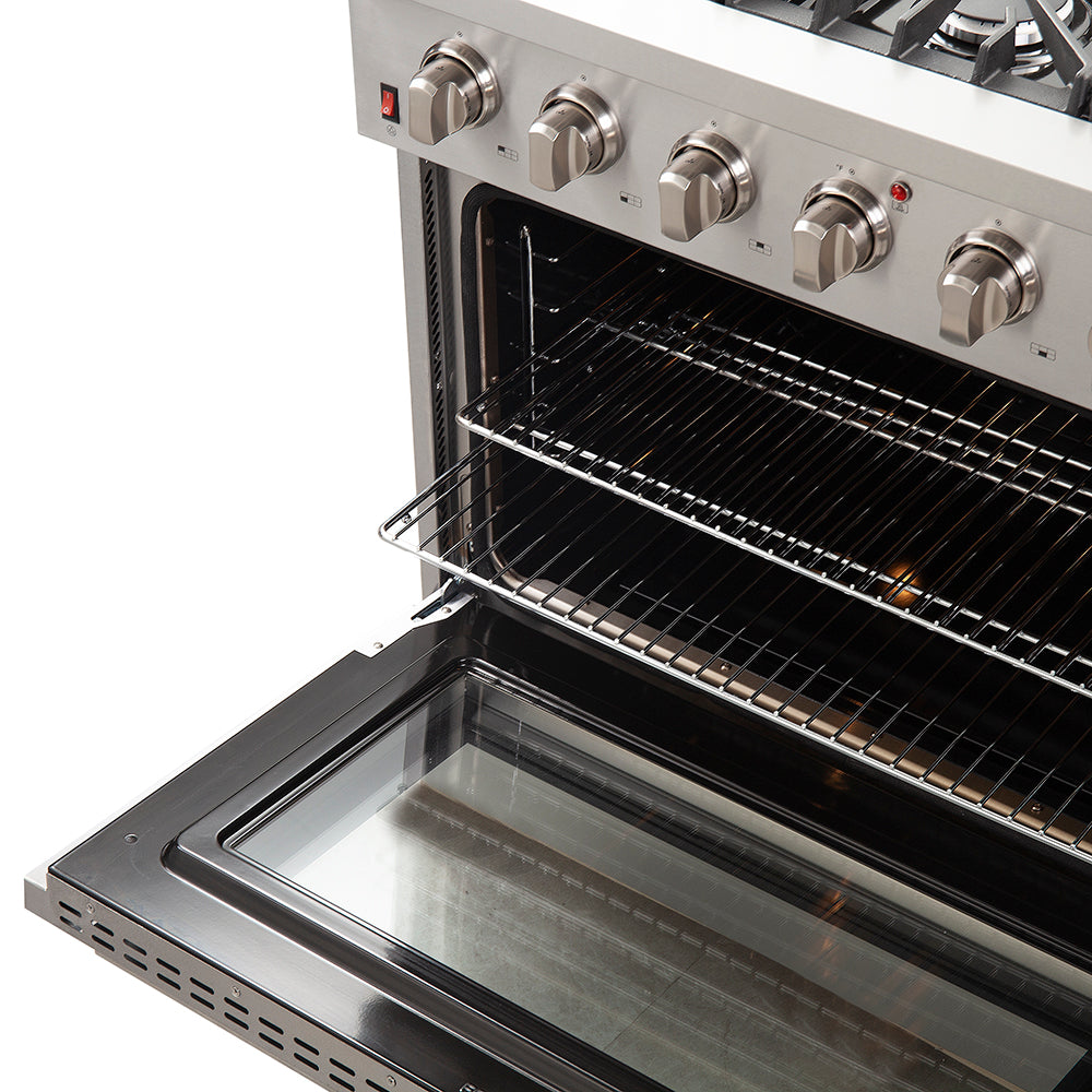FORNO Premium 3-Piece Kitchen Bundle - Galiano 36" Gas Range, 36" French Door Refrigerator, 24" Built-In Dishwasher - FBDL-004-01CAUS
