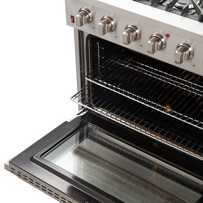FORNO Premium 3-Piece Kitchen Bundle - Galiano 36" Gas Range, 36" French Door Refrigerator, 24" Built-In Dishwasher - FBDL-004-01CAUS