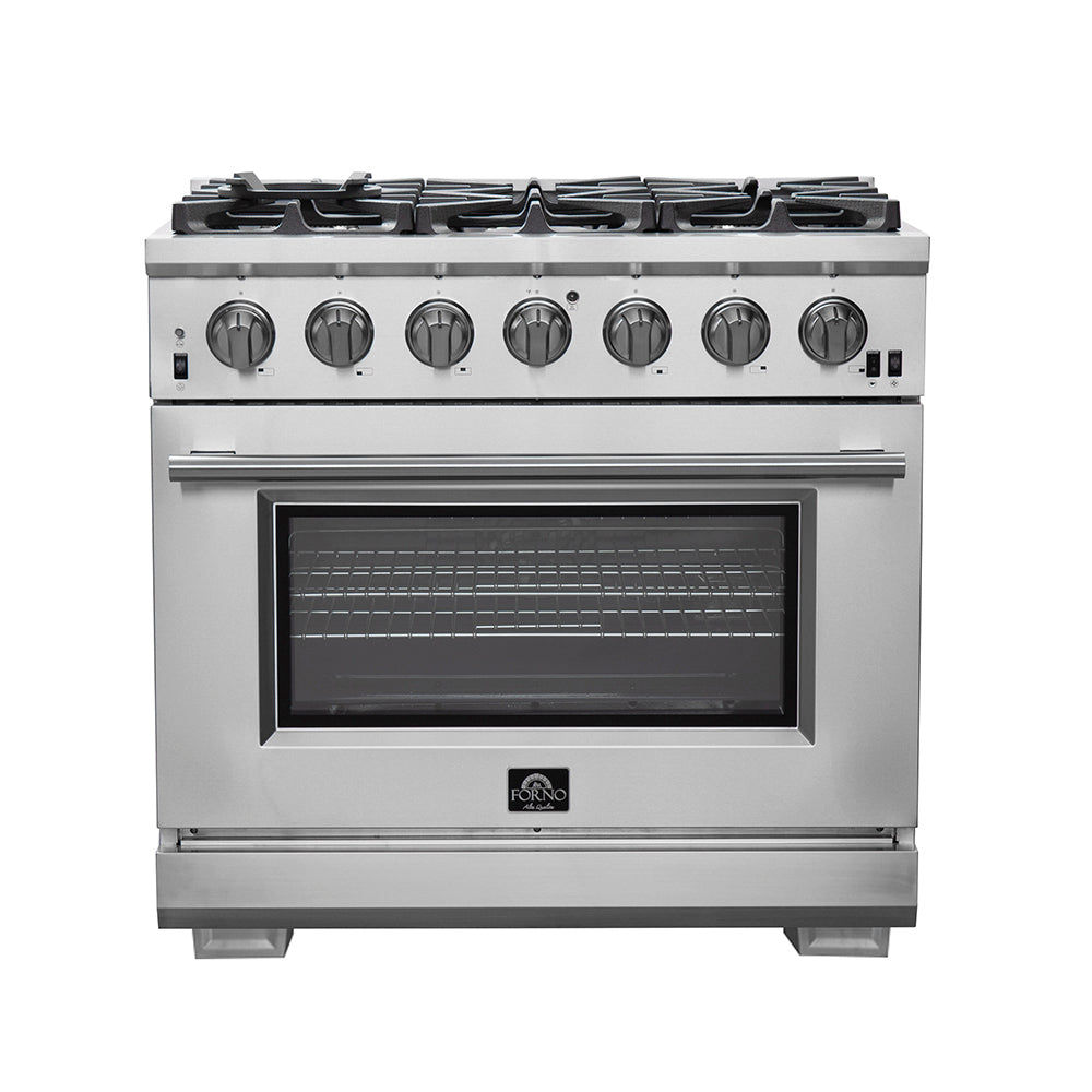 FORNO Premium 2-Piece Kitchen Bundle -Capriasca 36" Stainless Steel Range, Forno Salerno 36" Side by Side Stainless Steel Refrigerator 20 cu.ft - FBDL-019-02CAUS