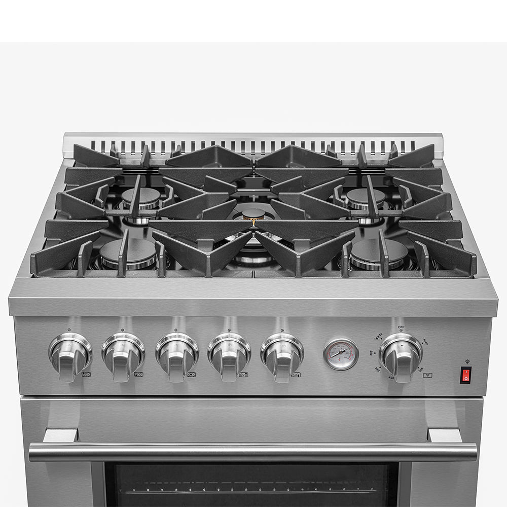 FORNO Premium 2-Piece Kitchen Bundle -Giovanni 30-inch Gas Range Stainless Steel, Forno Gallipoli 30" French Door Refrigerator with Bottom Freezer 17.5 cu. ft Capacity - FBDL-020-01CAUS