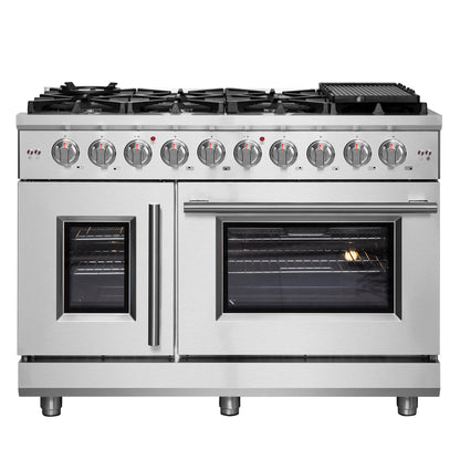 Forno Massimo 48-Inch Freestanding French Door Gas Range, 8 Burners, Convection Oven, Energy Efficient