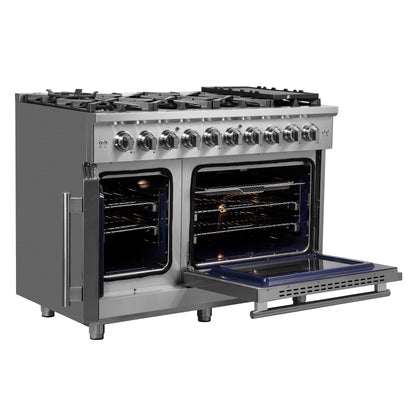 Forno Massimo 48-Inch Freestanding French Door Gas Range, 8 Burners, Convection Oven, Energy Efficient