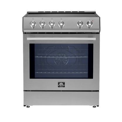 Forno Leonardo Espresso 30-Inch Slide-In Stainless Steel Induction Range, Convection Oven, 5 Cooking Zones