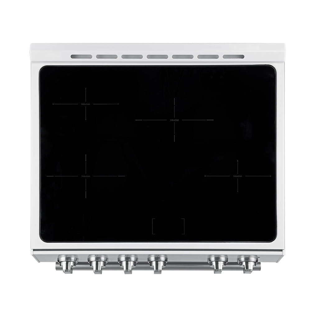 Forno Leonardo Espresso 30-Inch Slide-In White Induction Range, Convection Oven, 5 Cooking Zones, Touch Control Panel