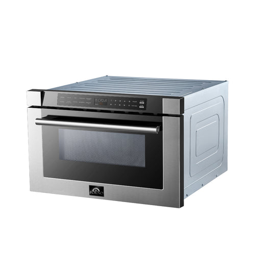 Forno Capoliveri 24-Inch Microwave Drawer, Stainless Steel, 1.2 cu.ft, 1500 Watts, Built-In, Touch Control LCD Display, Auto-Touch Open/Close, 11 Power Levels, Sensor Cooking