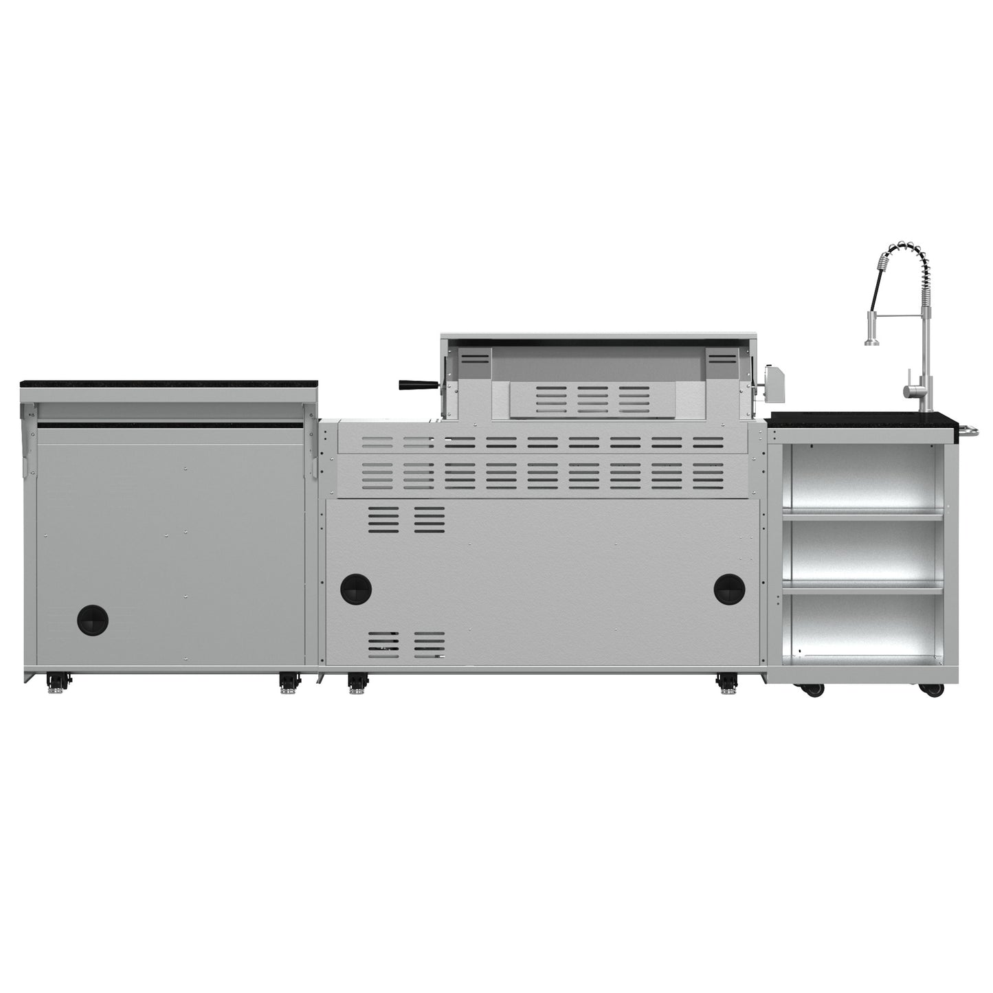 FORNO Bulnes 40-Inch BBQ, 95,000 BTU, 5 Burners, Sear & Rotisserie Infrared with Side Burner, Stainless Steel Outdoor Kitchen with 1.8 cu.ft. Beverage Center & Black Granite Countertops