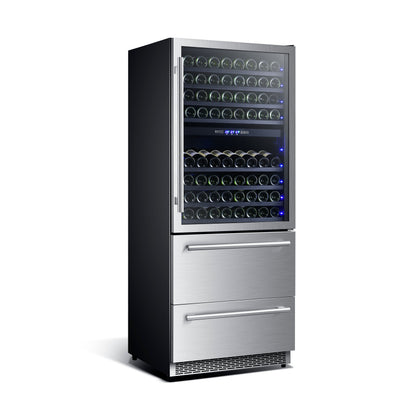 Forno Capraia 30-Inch Dual Temperature Zone Wine Cooler, Up to 144 Bottles, Two Refrigerated Drawers, Adjustable Temperature Zones