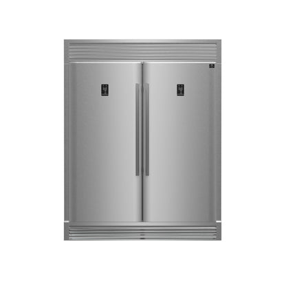 FORNO Premium 3-Piece Kitchen Bundle - FORNO Galiano 48" Freestanding Gas Range, FORNO Rizzuto 60" W. Dual Combo Convertible Refrigerator, FORNO 48" Wall Mount Range Hood - FBDL-018-02US