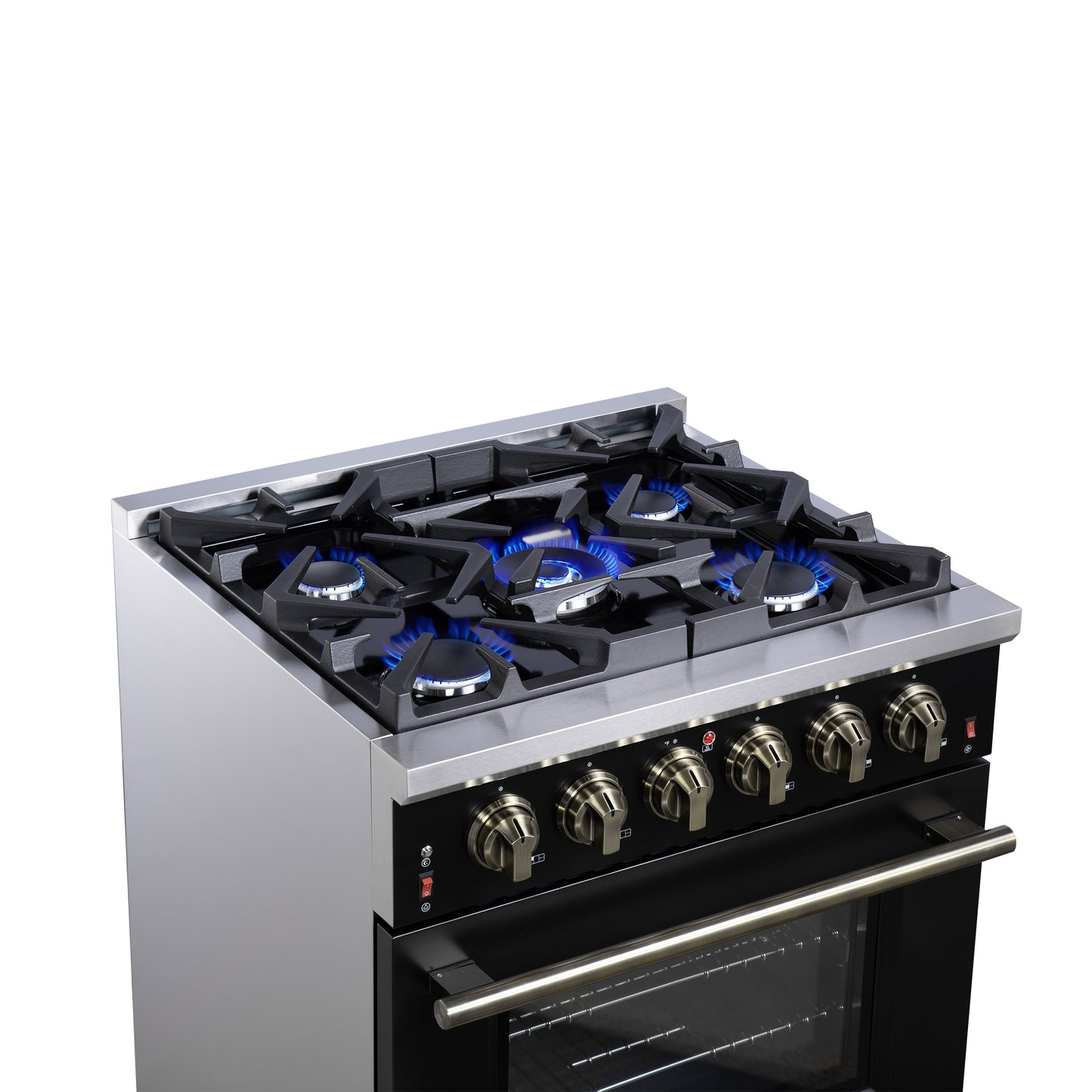 Forno Massimo 30-Inch Black Freestanding Gas Range, 5 Burners, True Convection Oven