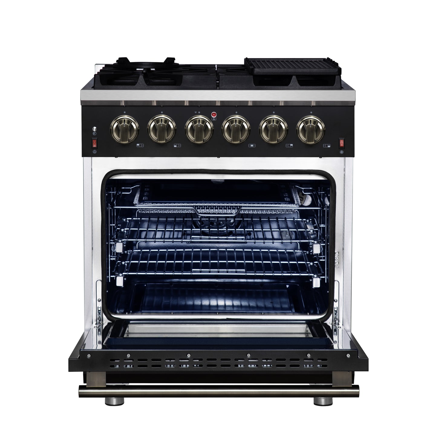 Forno Massimo 30-Inch Black Freestanding Gas Range, 5 Burners, True Convection Oven