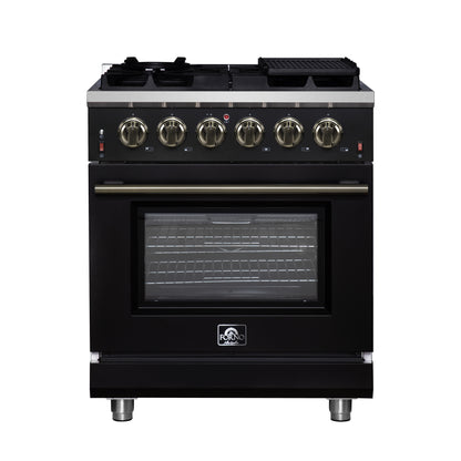 Forno Massimo 30-Inch Black Freestanding Gas Range, 5 Burners, True Convection Oven