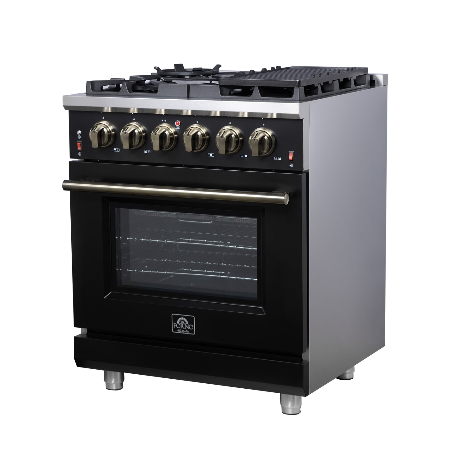 Forno Massimo 30-Inch Black Freestanding Gas Range, 5 Burners, True Convection Oven