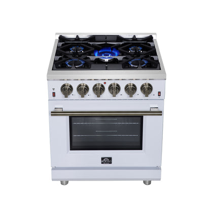 Forno Massimo 30-Inch White Freestanding Gas Range, 5 Burners, True Convection Oven