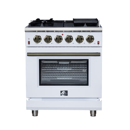Forno Massimo 30-Inch White Freestanding Gas Range, 5 Burners, True Convection Oven