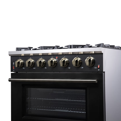 Forno Massimo 36-Inch Black Freestanding Gas Range, 6 Sealed Burners, Convection Oven, Energy Efficient