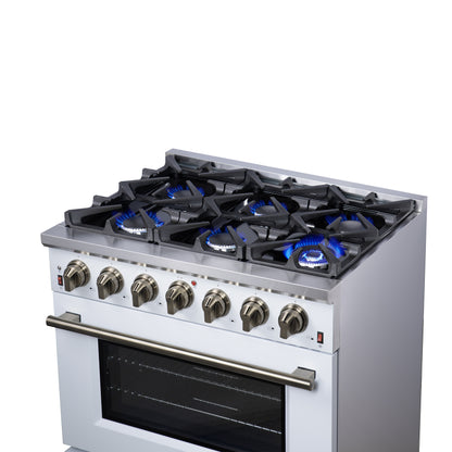 Forno Massimo 36-Inch White Freestanding Gas Range, 6 Sealed Burners, Convection Oven, Energy Efficient