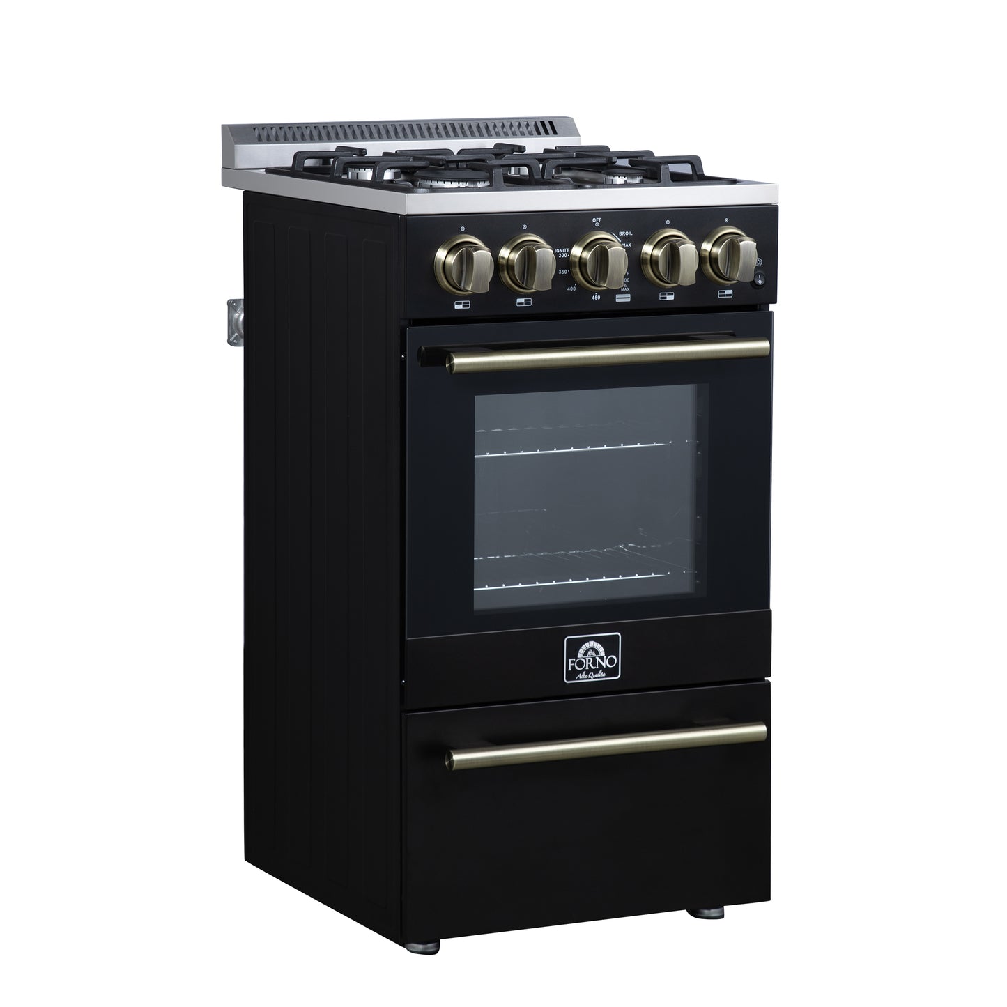 Forno Lamazze 20 Inch Freestanding Gas Range in Black, Compact Design