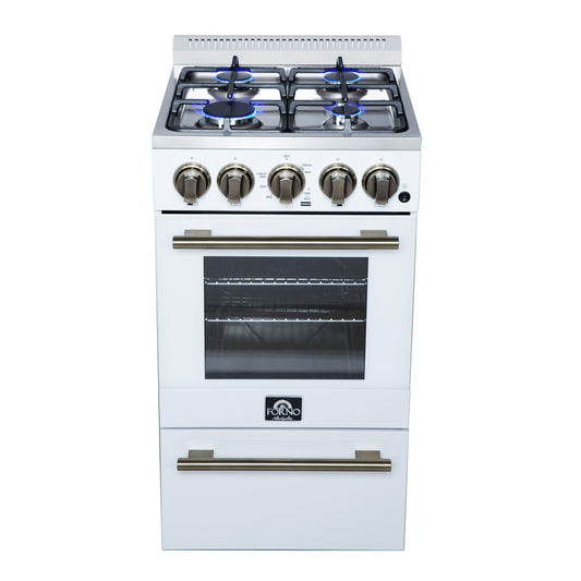 Forno Lamazze 20 Inch Freestanding Gas Range in White, Compact Design