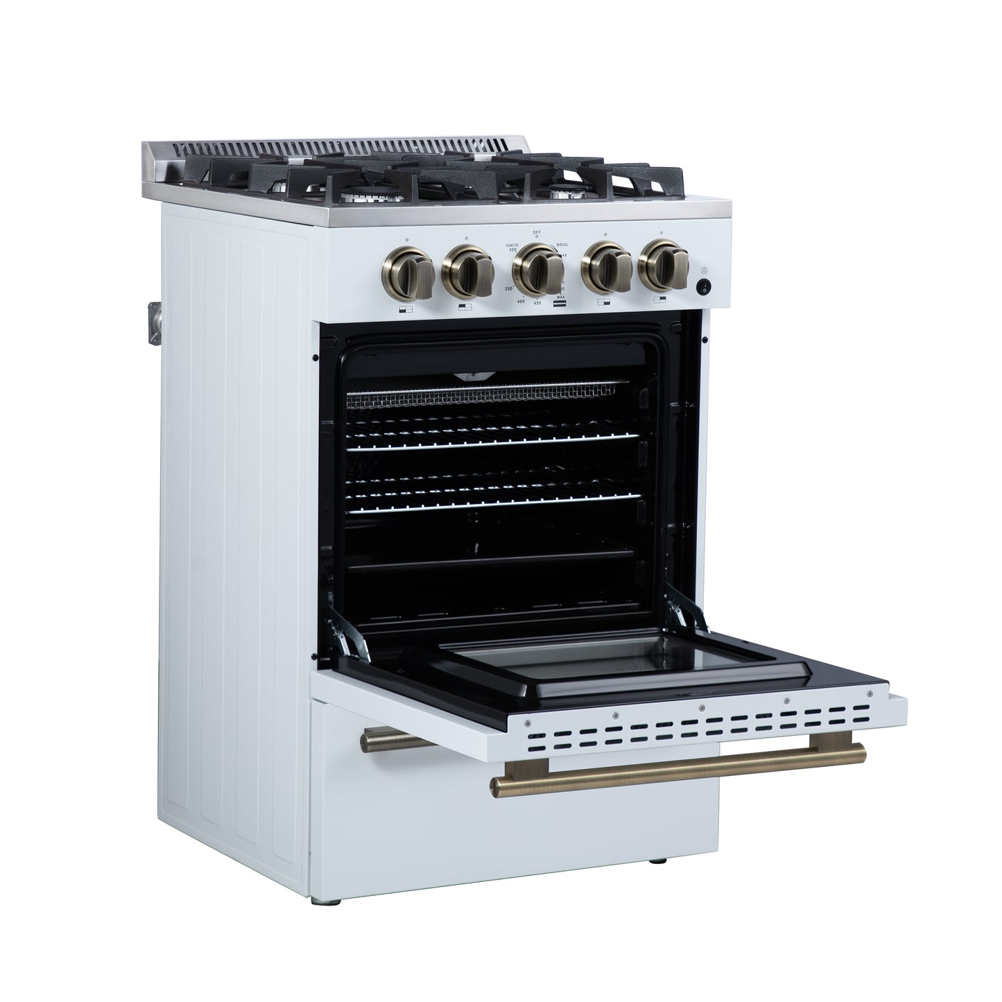 Forno Breno 24 Inch Freestanding Gas Range in White with Antique Brass, Plug Included, Energy Efficient