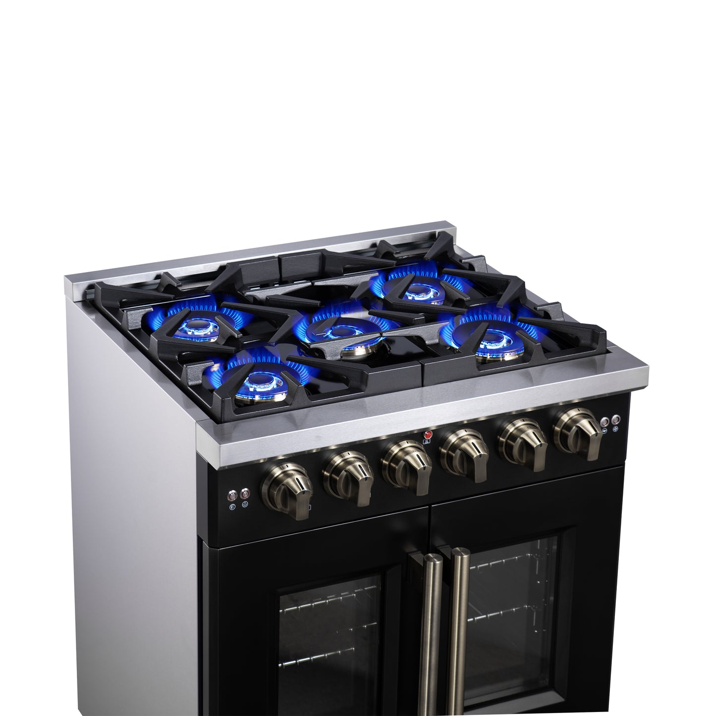 Forno Capriasca 30-Inch Freestanding French Door Gas Range, 4 Burners, Convection Oven, Energy Efficient