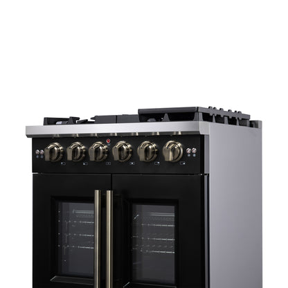 Forno Capriasca 30-Inch Freestanding French Door Gas Range, 4 Burners, Convection Oven, Energy Efficient