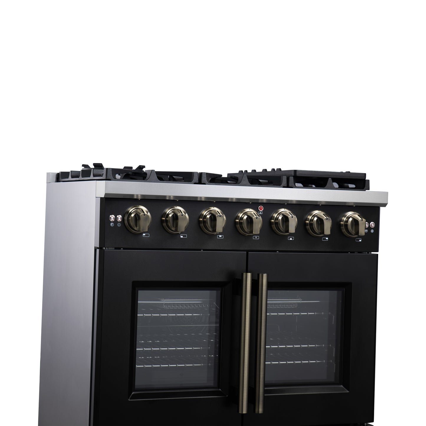 Forno Capriasca 36-Inch Black Freestanding French Door Gas Range, 6 Burners, Convection Oven, Energy Efficient