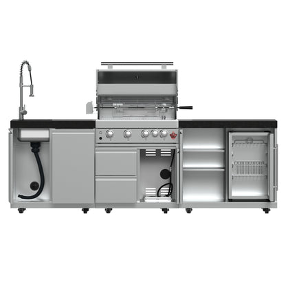 FORNO Bulnes 30-Inch BBQ, 60,000 BTU, 3 Burners with Sear & Rotisserie Infrared Burners, Stainless Steel Outdoor Kitchen with 1.8 cu.ft. Beverage Center & Black Granite Countertops