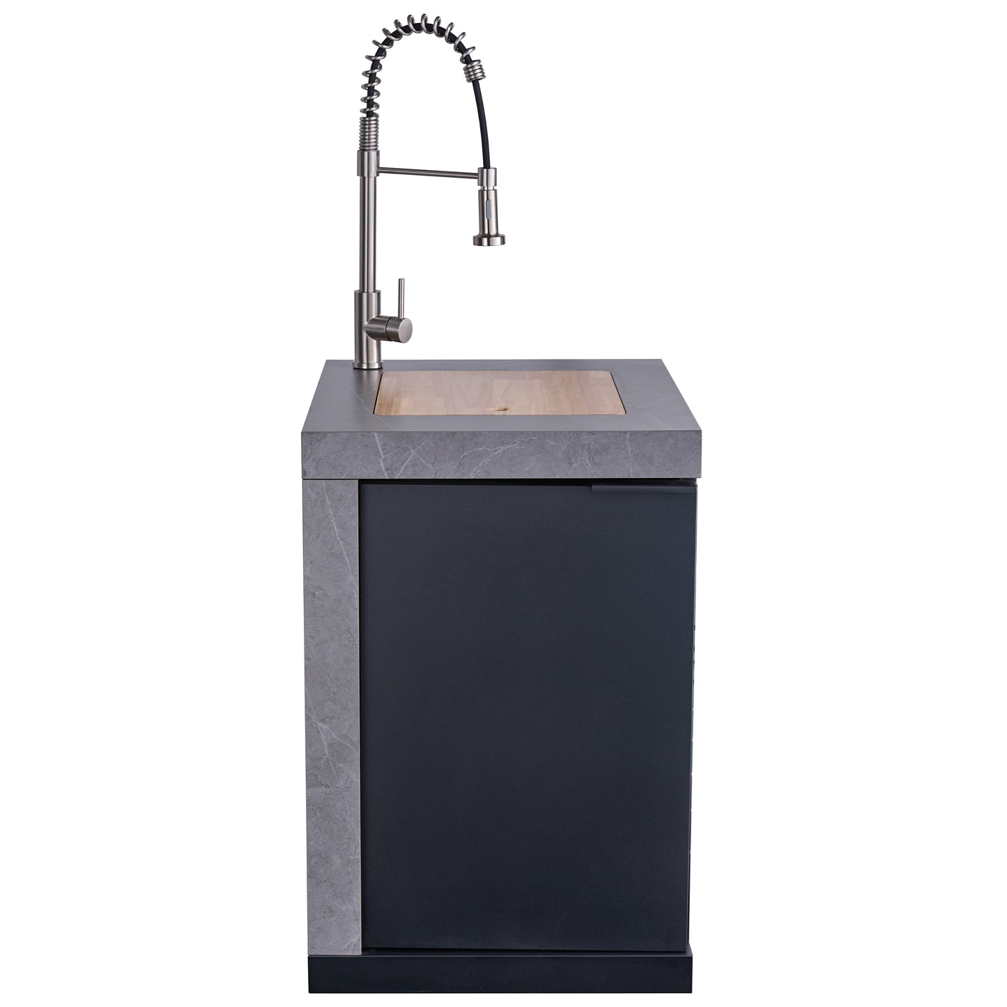 Forno Rimini Outdoor Kitchen 30" BBQ 62,600 BTU, 3 Burners with Sear & Rotisserie, 2.4 cu.ft. Beverage Center, Stainless Steel Sink, Black Cabinets & Gray Sintered Stone Countertop