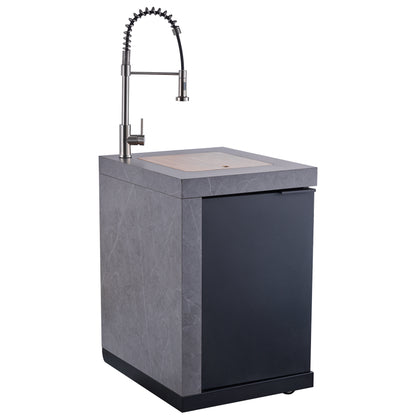 Forno Rimini Outdoor Kitchen 30" BBQ 62,600 BTU, 3 Burners with Sear & Rotisserie, 2.4 cu.ft. Beverage Center, Stainless Steel Sink, Black Cabinets & Gray Sintered Stone Countertop