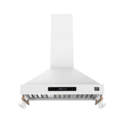 Forno Venezia 36 Inch Wall-Mounted Range Hood in White with Touch Controls and Baffle Filters