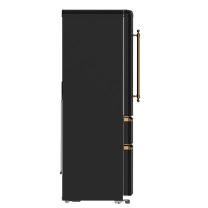 Forno Luigi 33-Inch French Door Refrigerator, 18 cu.ft, Black Finish, Antique Brass Handles, ENERGY STAR Certified