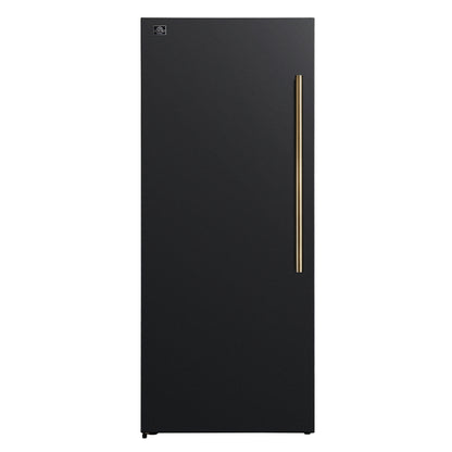 Forno Maderno 28-Inch Convertible Upright Freezer/Refrigerator in Black with Antique Brass Handle, 13.6 cu.ft., Left Swing