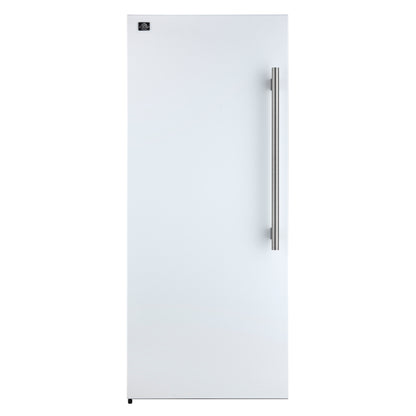 Forno Maderno 28-Inch Convertible Upright Freezer/Refrigerator in White with Antique Brass Handle, 13.6 cu.ft., Left Swing