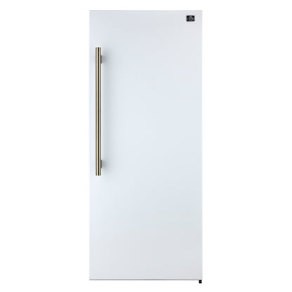 Forno Maderno 28-Inch Built-In Convertible Refrigerator in White with Antique Brass Handle, 13.6 cu.ft. Right Swing with Decorative Trim - 32-Inch Wide