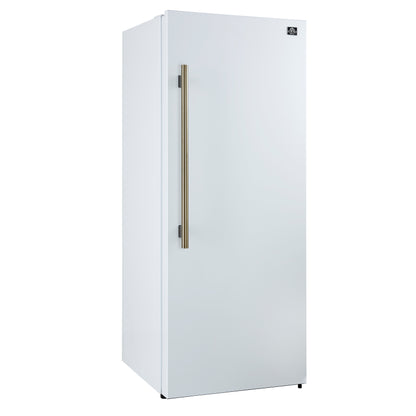 Forno Maderno 28-Inch Convertible Freezer/Refrigerator in White with Antique Brass Handle, 13.6 cu.ft. Right Swing