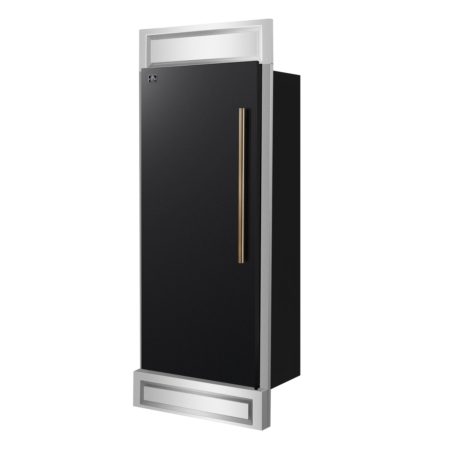 Forno Maderno 28-Inch Built-In Convertible Refrigerator in Black with Antique Brass, 13.6 cu.ft, Left Swing, Decorative Grill, ENERGY STAR Certified